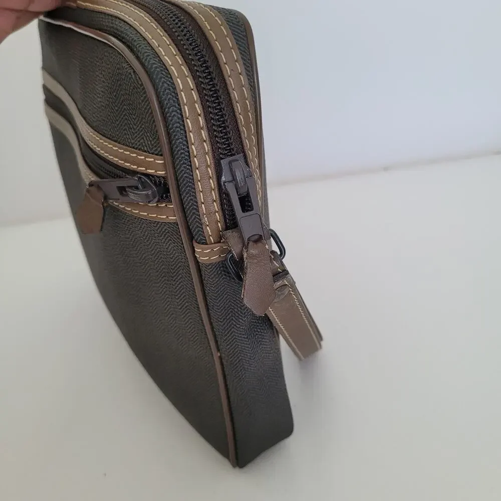 Dunhill Wristlet Pouch‎ Unisex Bag Zip Around Brown Logo Designer Coated Canvas